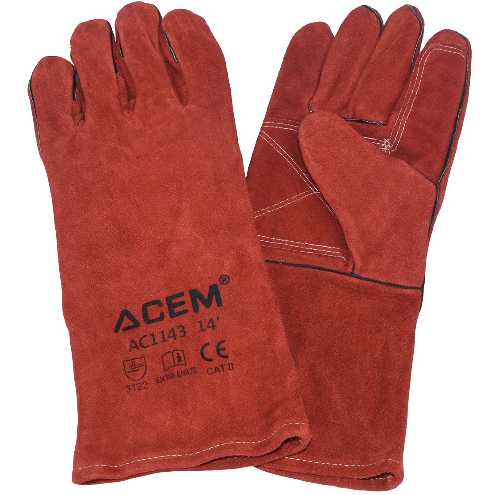 121143 - Gants soudeur en cuir tout croûte de bovin rouge