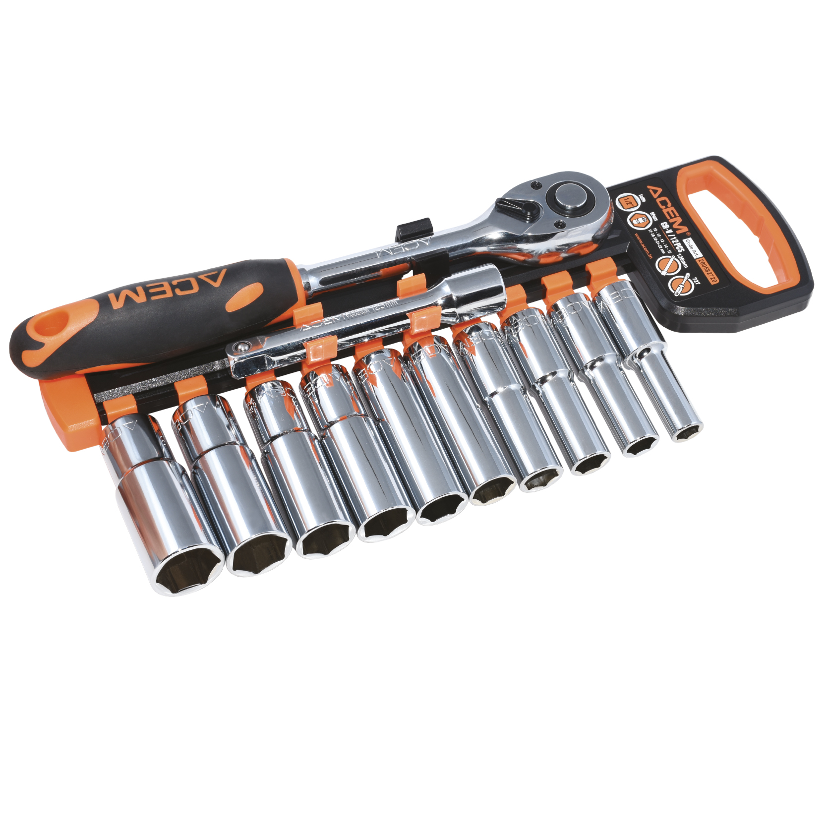 582720 - Jeux de douilles série longue et poignée à cliquet 1/2"